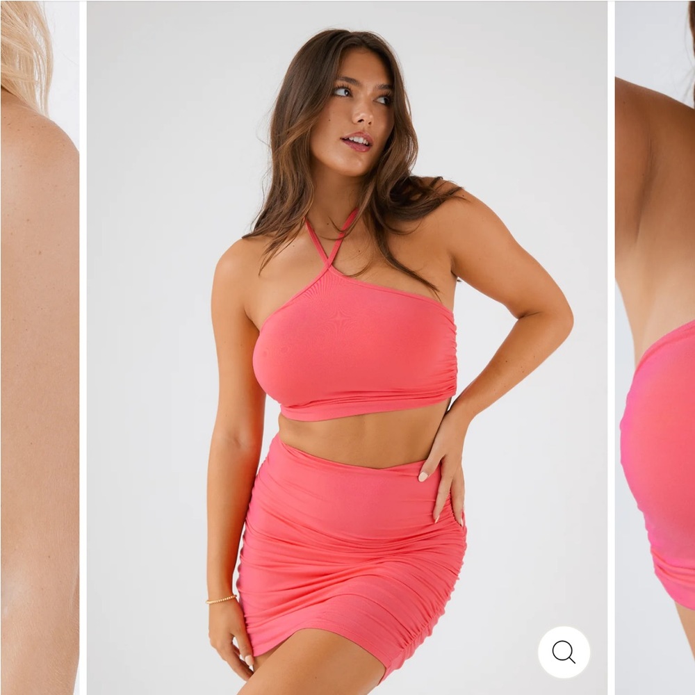 Klassy Network Crop Top and Skort Set in hibiscus pink